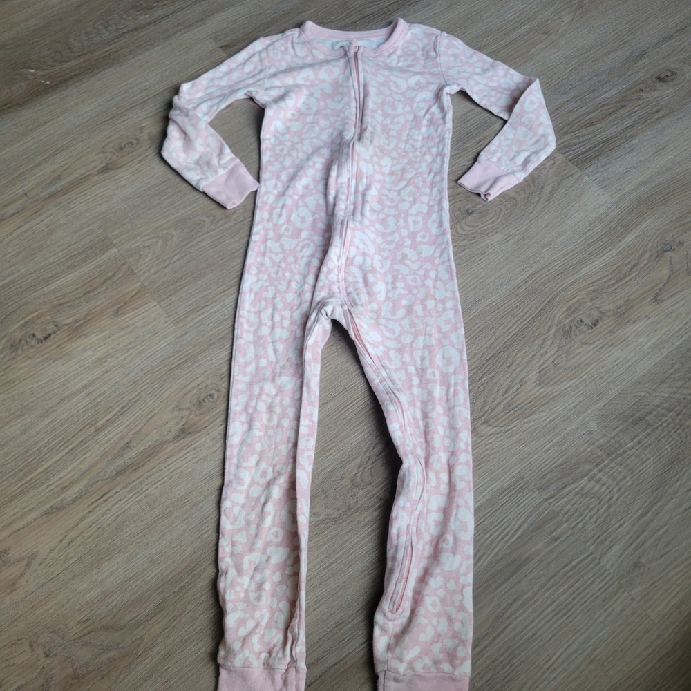 Old Navy Girls Pajamas 5T Pink Leopard Print Cotton Snug Fit Zip Sleeper